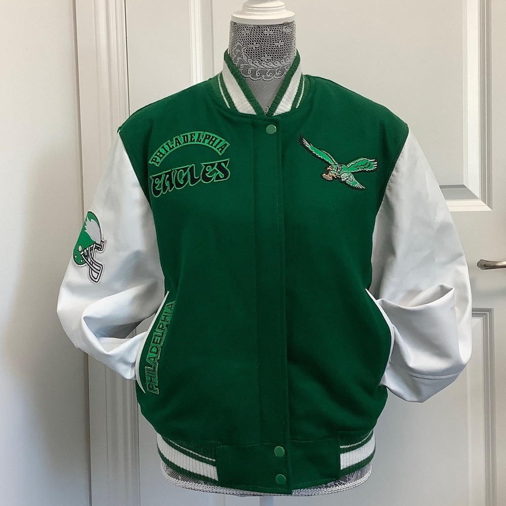 Philadelphia Eagles Green and White Varsity Jacket Size XS